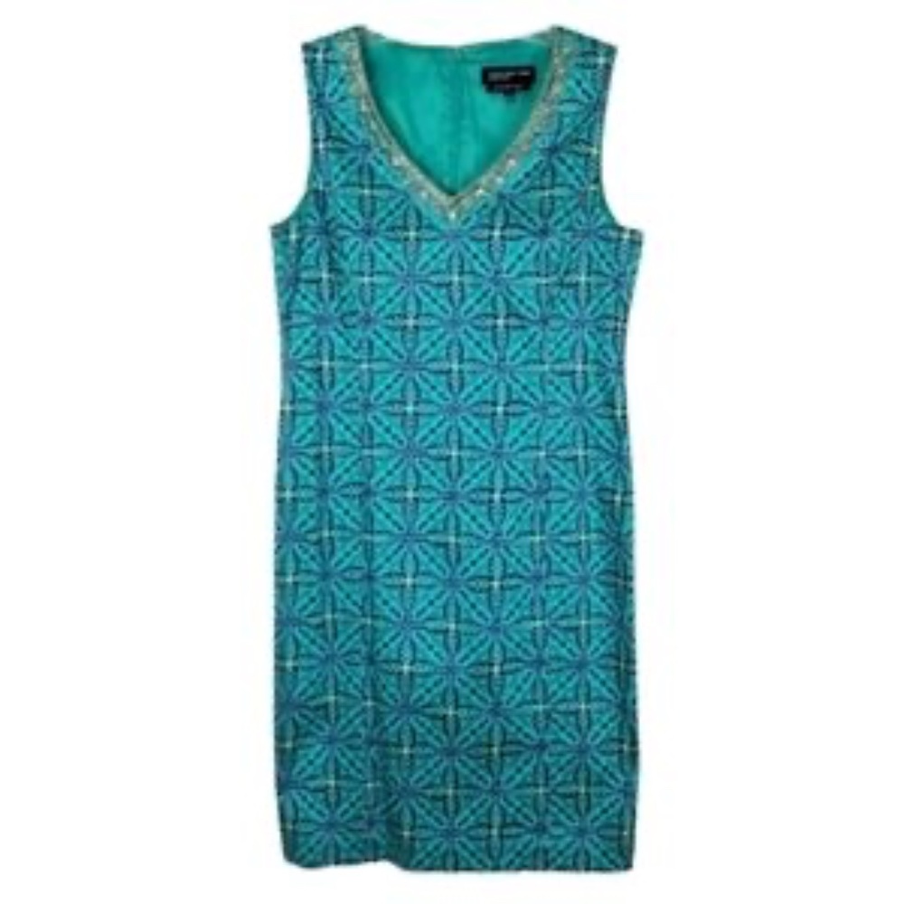 Jones New York Sleeveless Embellished V Neck Shift Dress Sz 14